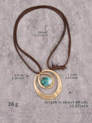 GelConnie Long Necklaces for Women Boho Large Pendant Necklace Casual Bohemian Brown Leather Choker Sweater Circle Statement Stone Necklace - style: Leather Cord Stone Necklace