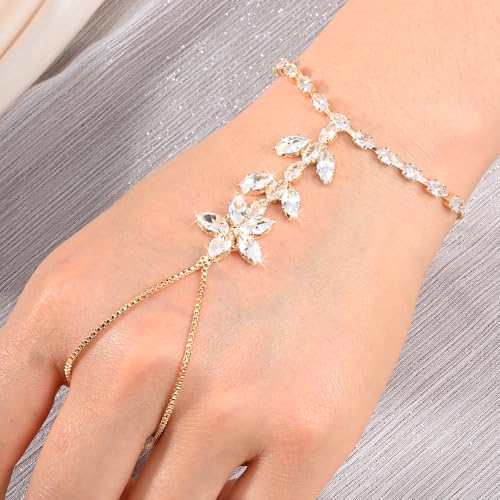Adjustable Hand Chain Bracelet Women, 16K Gold Plated Finger Bracelet, Secure Ball Clasp Elegant Slave Hand Jewelry, Y2K Aesthetic Accessories for Summer Festival Prom Beach Vacation Daily Wear - color: style12-16K gold-plated