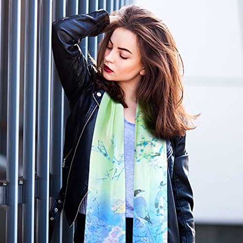 E-Clover Unique Fashion Women's Scarf Chiffon Sheer Scarves for Women Lightweight - color: Green Blue