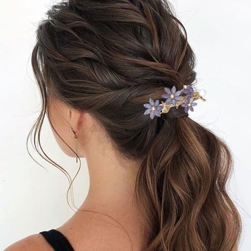 2 PACK Rhinestone Hair Clips Barrettes for Women, Purple Vintage Rhinestone Hair Clips Sparkly Crystal Clips Flower Small Hair Barrettes Fancy Wedding Hair Accessories for Women Girls Bridal - color: Purple