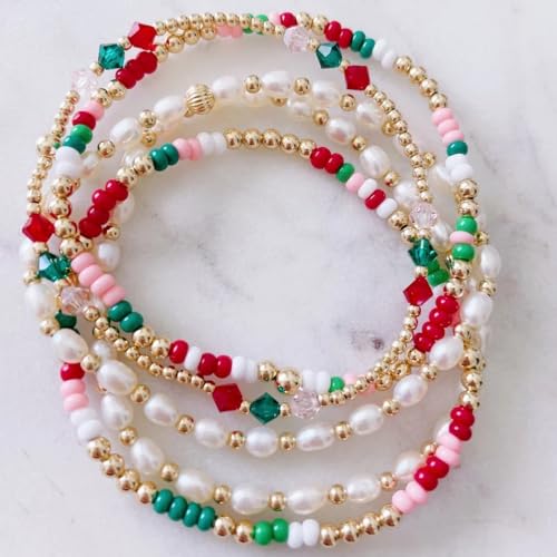 Matching Bracelets for Couple,Gold Silver Beaded Heart Couples Bracelets,Raomantic Relationship Promise Jewelry Gifts for Her - color: Pearl