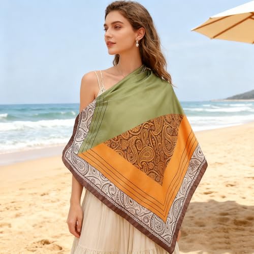 K-Elewon Large Square Scarf 43" Silk Scarf Fashion Scarves Silk Feeling Hair Wrapping Scarfs Night Sleeping Headscarf - color: Vb24