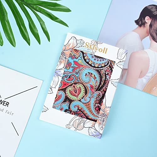 Stlvoll 100% Silk Head Scarf for Women - 27" Hair Scarves Satin Bandanas Square for Night Sleeping with Gift Packed - color: Red/Blue/Cashew Nuts