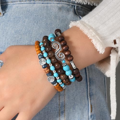 Bohemian Mix Bead Multi Layer Versatile Statement Bracelets Boho Stackable Beaded Strand Stretch Bangles Bracelets Sparkly Crystal Tassel Charm Jewelry Gift - style: Turquoise