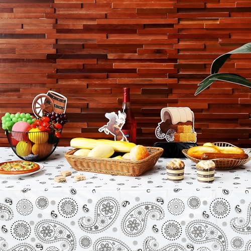 Tatuo Western Party Tablecloth Paisley Table Cover Bandana Plastic Table Cloth Rectangle Floral Tablecloth for Western Cowboy Themed Party 108 X 54 Inch(Red,Black,White,3 Pack) - color: Red,black,white