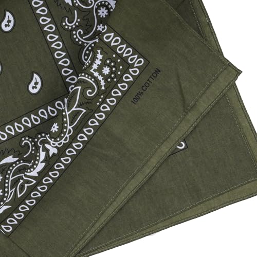 Raylarnia 100% Cotton Large Bandanas for Men and Women, 22 Inch Paisley Bandana with Multiple Colors - color: Burgundy/Army Green/Navy Blue