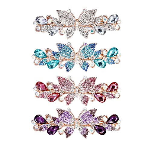inSowni 4 Pack Luxury Glitter Sparkly Jeweled Gems Crystal Rhinestone Butterfly Metal French Hair Barrettes Fancy Bling Alligator Snap Butterflies Hair Clips Headpieces Accessories for Women Girls - color: 4 Pack Fancy Glitter Decorative Butterfly Rhinest