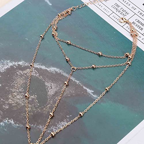 Boho Layered Anklet Bracelet Satellite Barefoot Sandal Anklet Gold Beaded Ankle Bracelets Ball Toe Ring Anklets Gypsy Anklets Foot Chain Jewelry for Women