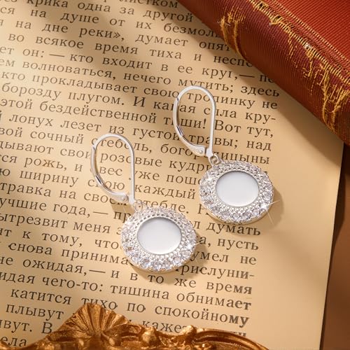 Disc Dangle Earrings for Women, 14K Gold Plated Flat Hypoallergenic Drop Earrings, Silver Classic Coin Leverback Earrings for Women Jewelry Gifts - color: B-Silver
