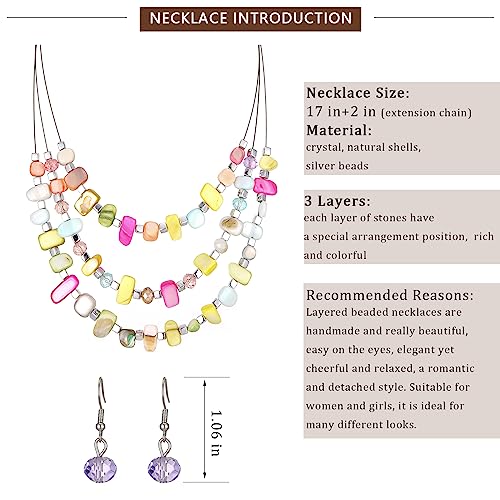 3 Layered Chunky Statement Necklace for Women Beaded Strand Necklaces with Earring Fashion Costumes Collar Necklace Jewelry Sets Gifts for Women - color: 50-Light colorful