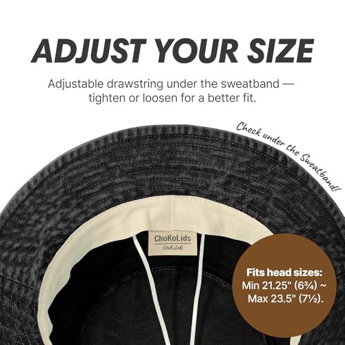 Hot Summer Bucket Hat - Trendy Cotton Sun Hat for Beach, Golf, Fishing - Fun Outdoor Vacation Boonie for Men and Women - color: Denim Black