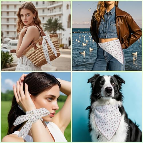 Floral Bandanas for Women Men, 27" x 27" Large Cotton Bandana Headband Head Wraps Hair Scarf for Beach Camping - color: White Floral