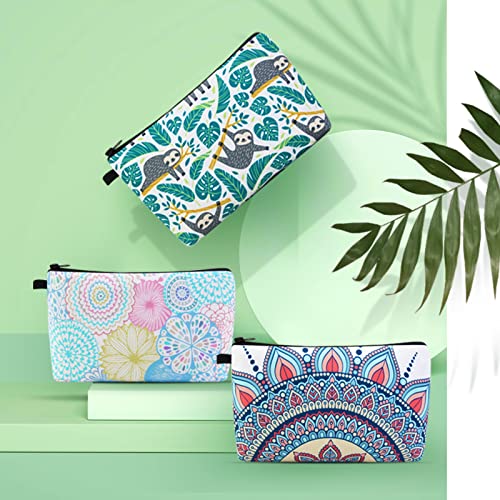 MAGEFY Makeup Bag 3 Styles Portable Travel Cosmetic Bag for Women Flower Patterns Small Toiletry Bag Sloth Gifts for Women Makeup Pouch with Black Zipper Pouch (3 packs) - color: 3 packs