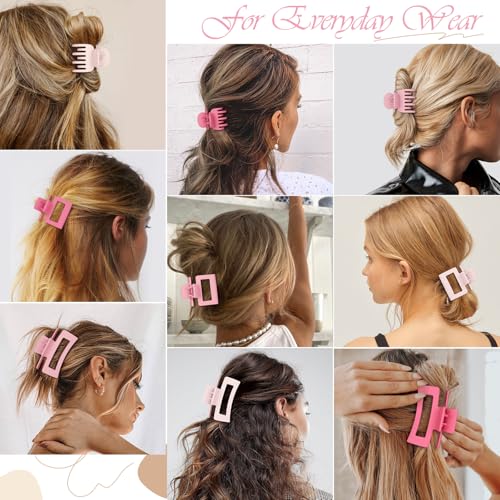 CHANDAT Medium Claw Hair Clips Set for Women - 3 Styles, 9PCS Rectangle Hair Clips for Thick Hair, Square Clips for Thin Hair - Pink - color: Pink