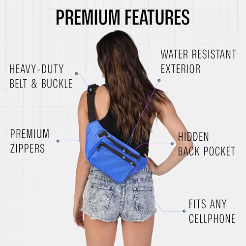 Blue Fanny Pack Belt Bag I Mens Fanny Packs for Women Fashionable - Crossbody Bag Bum bag Waist Bag Waist Pack - Hands Free for Hiking, Running, Travel, Waterproof and more - color: Blue - Solid