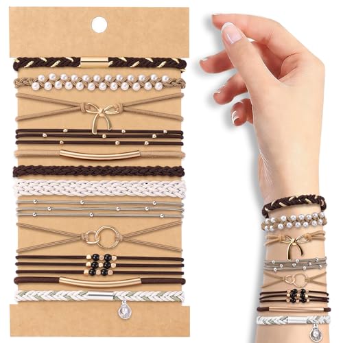 DIYDEC 12pcs Hair Ties Bracelet for Women Boho Braided Hair Ties No Damage Elastic Hair Bracelet Band for Girls Soft Thick Thin Long Curly Hair Accessories (Silvery) - color: Silvery