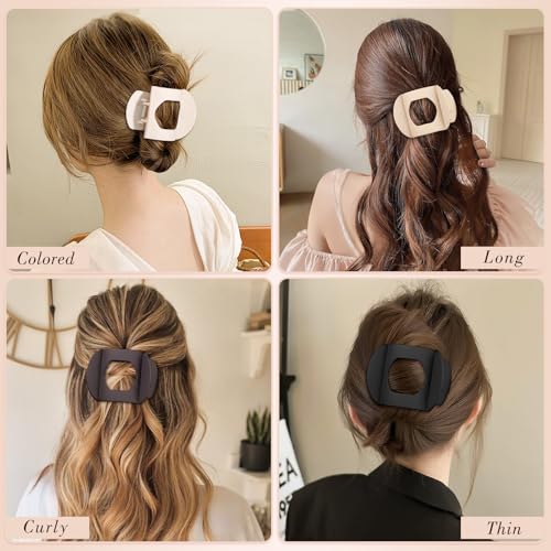 Obeoby 6 Pcs Flat Hair Clips for Women, Medium Flat Claw Clips French Hair Barrettes Accessories Hair Claws for Medium Hair Volume Stocking Stuffers - color: Coffee, brown, light pink, black, white