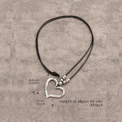 Bohemian Women's Leather Long Pendant Necklace Sweater necklace Adjustable Retro Woven Handmade Jewelry - color: Silver Love
