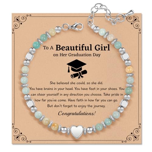 Inspirational Gifts Bracelets for Women: Healing Natural Stone Beaded Bracelets - Mothers Day Birthday Graduation Christmas Gifts for Women Friends Mom Daughter Sister Bestie - color: Amazonite-Girl-Graduation