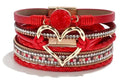 Long tiantian Leather Bracelets for Women Warp Bracelet Stackable Boho Layered Bracelet Chunky Heart Trendy Birthday Gifts for Her - color: A9:Western Bracelets for Women(Red)