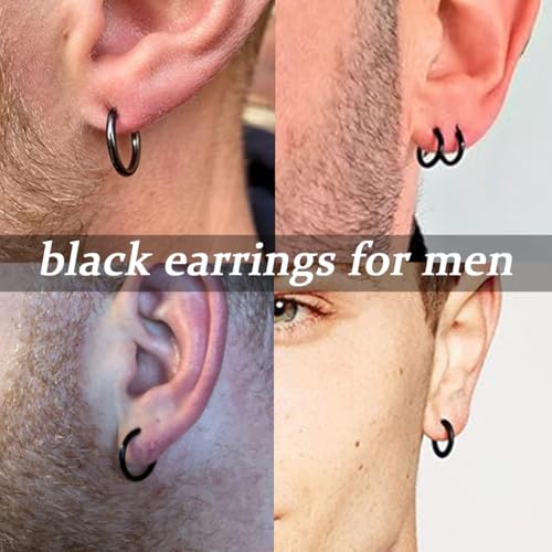 1 Pair 6mm Black Earrings for Men Women, 316L Surgical Stainless Steel Small Hoop Earrings Hypoallergenic Non Tarnish Cartilage Hoop Earrings for Multiple Piercing Huggie Hoop Earrings (Black/1.6mm) - color: Black, size: 6mm (Thickness: 1.6MM)