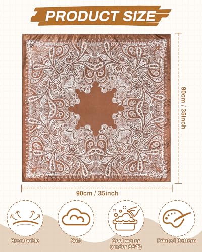 Mesovor 35” Square Head Scarf for Women, 3 Pack Like Silk Satin Headscarf Hair Neck Scarf Top Bandanas for Sleeping - color: Cashew(brown/Red/Black)