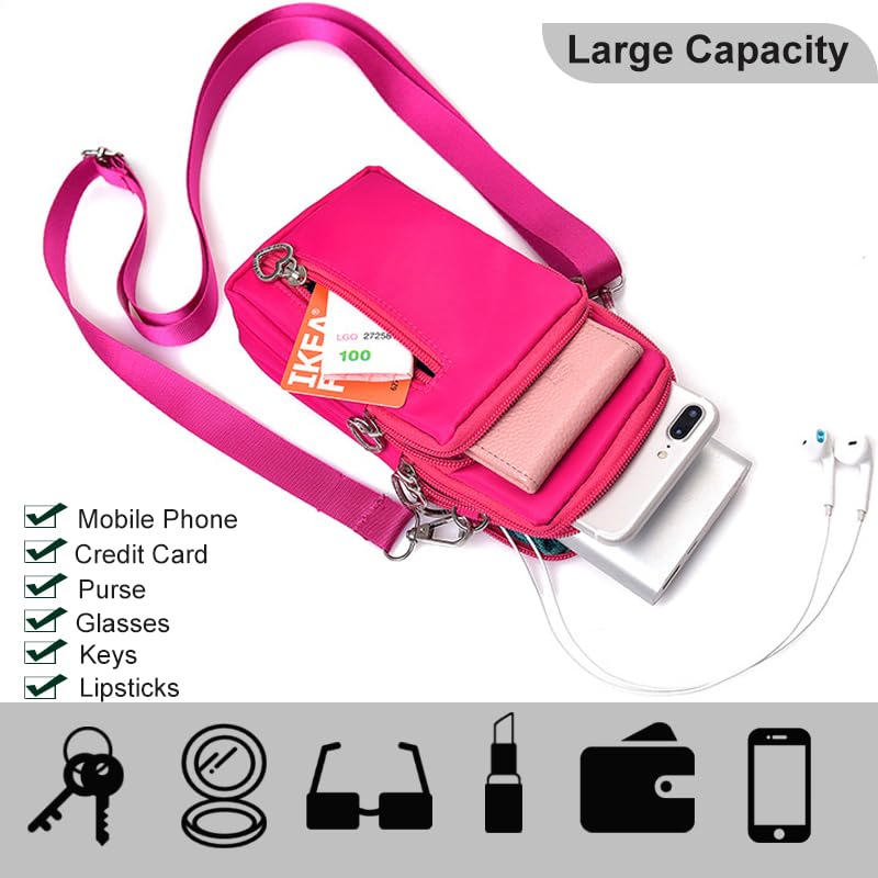 JANKS Small Crossbody Bag for Women - Mini Phone Purses with Crossbody Strap and Wallet - Nylon Arm Bag - color: A-rose