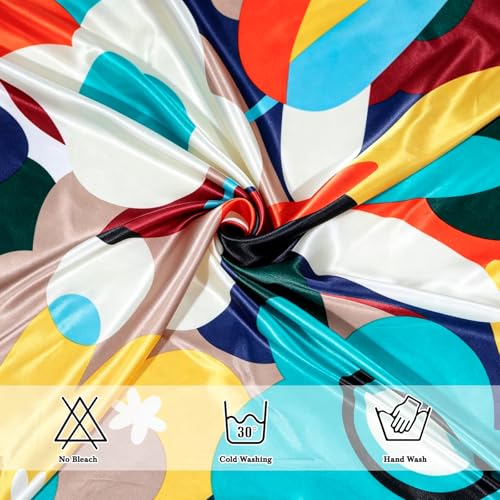 Ciormis 35" Silk Head Scarf for Women, 4 Pcs Satin Hair Scarf Square Silk Bandana Top Neck Scarves Hair Wraps for Sleeping - color: G2-printing Flower-set25