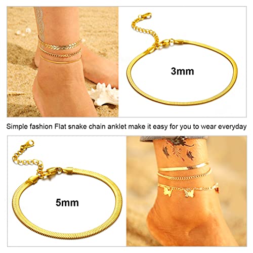 ChainsHouse Ankle Bracelets for Women, Stainless Steel Chain Anklets Waterproof, Women Summer Beach Jewelry Gift, Come with Box - color: 10. 5mm-Herringbone-Gold
