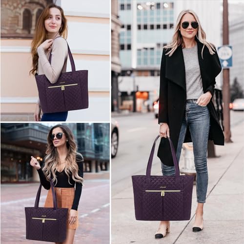 LOVEVOOK Laptop Bag for Women, Stylish Diamond Quilted Work Tote with Clutch Purse, 15.6-inch Purple Tote - color: Purple(quilted), size: 15.6 Inch