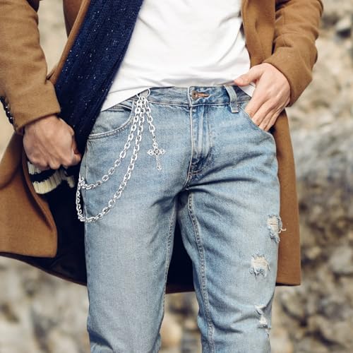 Pants Chain Wallet Chain Punk Chain Hip Hop Butterfly Lock Charm Jeans Chains Rock Chains for Women Men Hipster Women Fashion Trendy Waist Pants Chain Jewelry Clothing Accessories - color: Silver-Cross