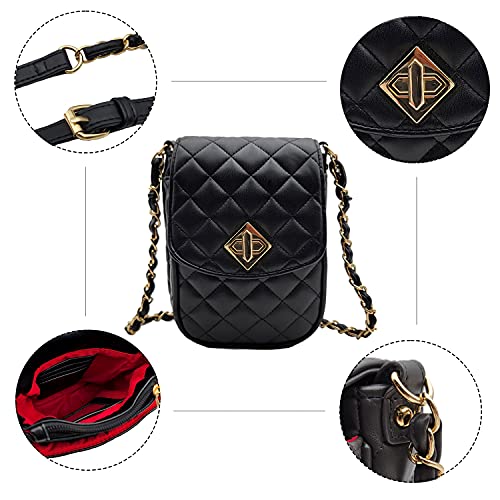 Phone Crossbody Bags for Women Small Vegan Leather Mini Shoulder Wallet Card Quilted Purse - color: B - Black & Gold
