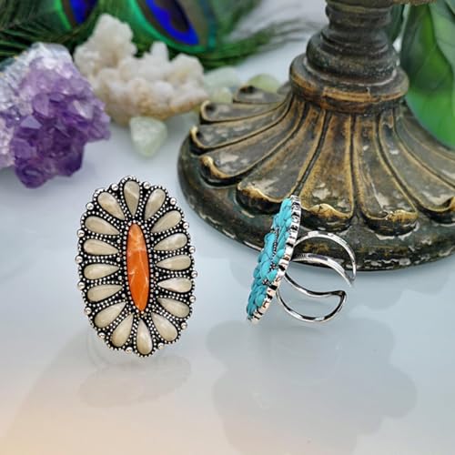 Turquoise Ring Boho Western Jewelry Chunky Thumb Statement Ring Dainty Simple Finger Open Jewelry Gift for Women Boho Dresses Accessories - color: B2:white turquoise rings