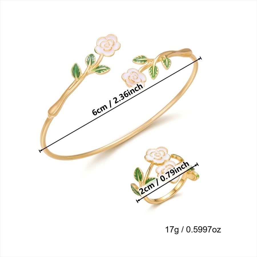 Caiyao 2Pcs Adjustable Sunflower Open Cuff Bangle Bracelets Ring Gold Tone Enamel Daisy Flower Floral Upper Arm Armband Bracelet for Women Boho Summer Inspired Floral Jewelry Gifts - style: StyleC