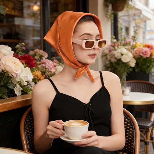 American Trends Women Silk Feeling Scarf Satin Head Scarves Square Wrap Neck Scarf Lightweight Silk Like Bandana - color: Z 2 Pack Orange