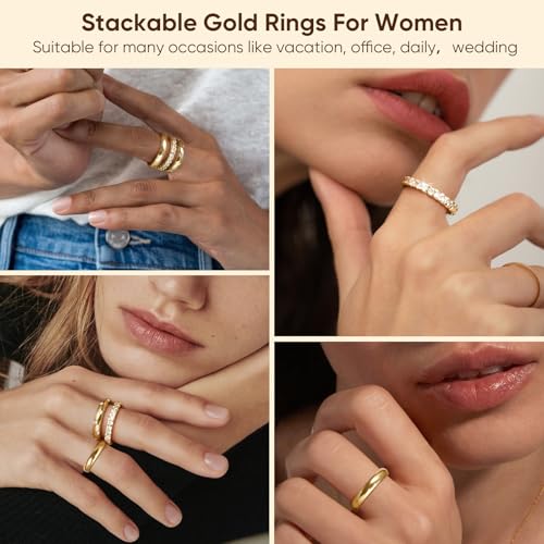 KSF 2Pcs / 3Pcs / 4Pcs Stackable Rings for Women, Gold and Silver Plated Stack Ring Set for Everyday Wear, Gift for Her - color: Style1