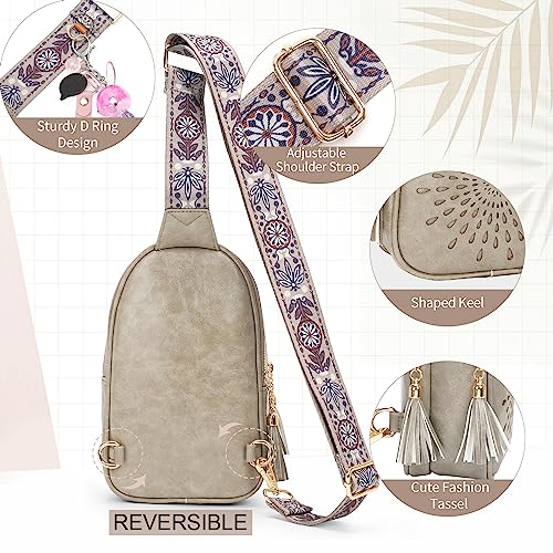 APHISON Small Sling Bag Cell Phone Purse Vegan Leather Fanny Packs Chest Bag with Adjustable Strap Gray - color: 03-gray