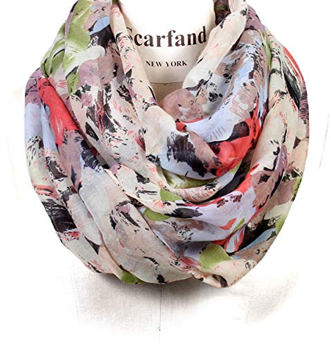 Scarfand's Romantic Rose Prints & Floral Patterns Lightweight Infinity Fashion Scarves Wraps - color: Brush Stroke Ivory