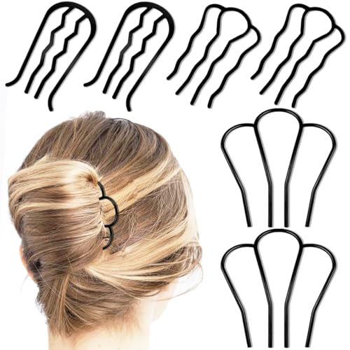 6 Piece Metal Hair Side Combs & Forks, U Shape for Vintage Updo Bun Hairstyles, Hair Accessories (4 Styles) - color: Black-4 Teeth