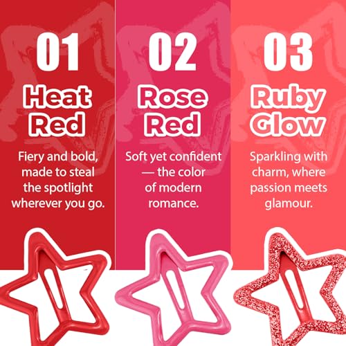 JASVERLIN 36 Pcs Red Star Hair Clips Accessories for Women Girls, Y2k Kawaii Thin Thick Cute Colorful Metal Snap Barrettes for Rave Glitter Hairclips Mixed Sizes - color: Red