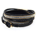 Fesciory Leather Wrap Bracelets for Women, Boho Leopard Multi-Layer Crystal Beads Cuff Bracelet Jewelry - color: Black Stone1