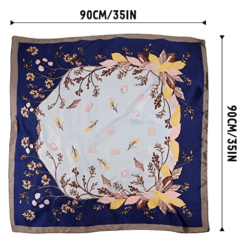 NZKNP Silk-Like Head Scarf - Women's Bandana Wraps - color: 26-dark and Light Blue, size: 35"*35"