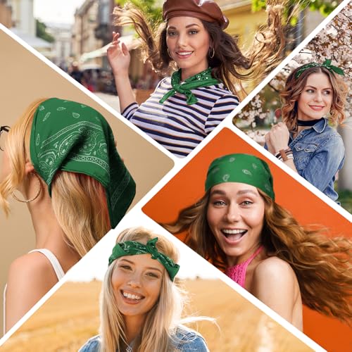 PLULON Bandanas for Men Women 4/12/24/30 Pack, Paisley Pattern Bandana Bulk Headbands Handkerchief Face Mask 100% Polyester - color: Green