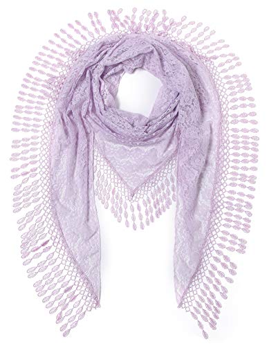 Cindy & Wendy Floral Embroidered Lace Triangle Scarf for Women - color: Lilac