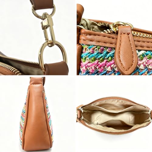 Shoulder Bag for Women with 2 Removable Straps and Zipper Closure Crossbody Bags Clutch Tote HandBags Purses | with 2 Removable Straps - color: Colorful