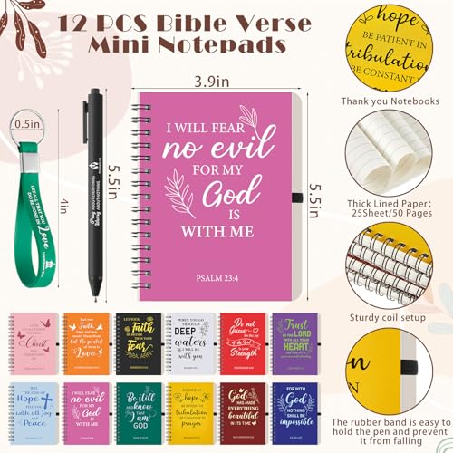 Skylety 12 Set/48 Pcs Christian Gifts for Women Men Religious Gift Set 16 oz Bible Scripture Cups with Lids Mini Spiral Notebooks Pens Keychains for Mother Father Birthday(Classic Color) - color: Classic Color