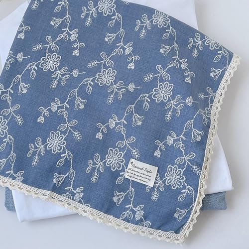 Soft Cotton Like Lace Bandana Headband, Head Wrap, Protective Coverage, Hair Neck Scarf for Women 24 x 24 inch - color: Cas009 - Sewing Flower Bl