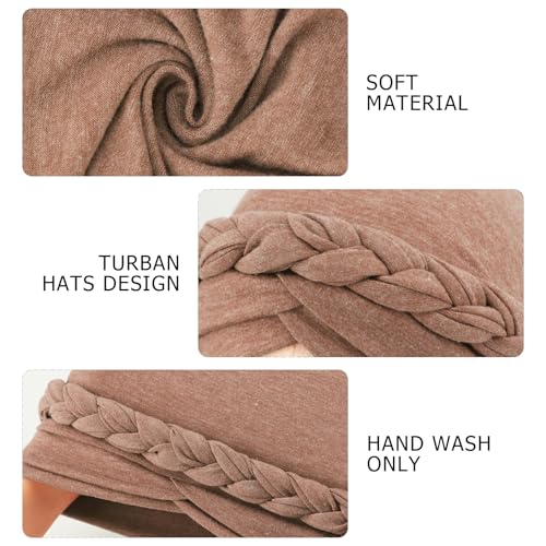 DRESHOW Turban Pre-Tied Twisted Hat Thread African Head Wraps for Black Women Chemo Cancer Cap Braid Hair Cover - color: 1 Pack Twisted Braid: Light Coffee