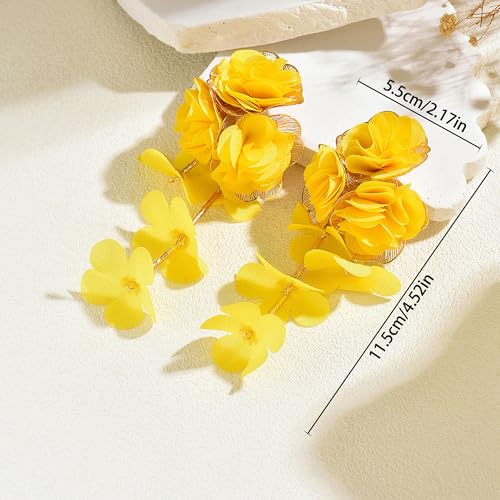 Fabric Flower Earrings for Women Colorful Long Tassel Floral Drop Earrings Fashion Boho Exaggerated Statement Beach Party Jewelry - color: Color Pink