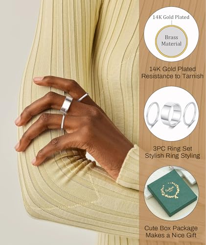 ZOERAY Gold Stackable Rings for Oura Ring Gen 4/Oura Ring Gen 3 Chunky 14K Gold Plated Rings for Women Non Tarnish Cubic Zirconia Twist Thumb Silver Ring Set Gold Band Jewelry for Women Size 6-10 - color: C.Silver Thin Rings